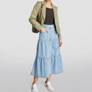 Me + Em  Denim Tiered Midi Skirt size US 8